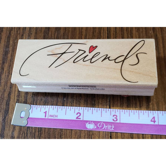 Hero Arts Handwritten Friends Script with Heart Wood Mounted Rubber Stamp F3306 - Picture 2 of 8